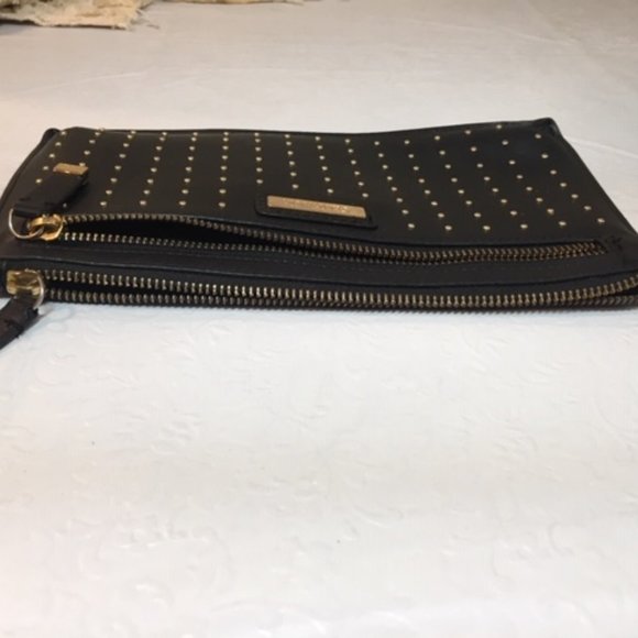 Calvin Klein Black Studded Leather Zip Pouch Wallet Purse 10" x 6" - Picture 6 of 13